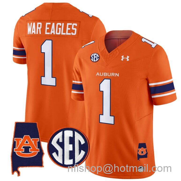 Men's Under Armour War Eagles Jersey #1 Auburn Tigers SEC Patch Vapor Limited College Football Stitched Orange