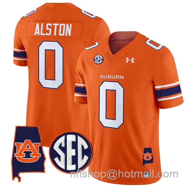 Men's Under Armour Damari Alston Jersey #0 Auburn Tigers SEC Patch Vapor Limited College Football Stitched Orange