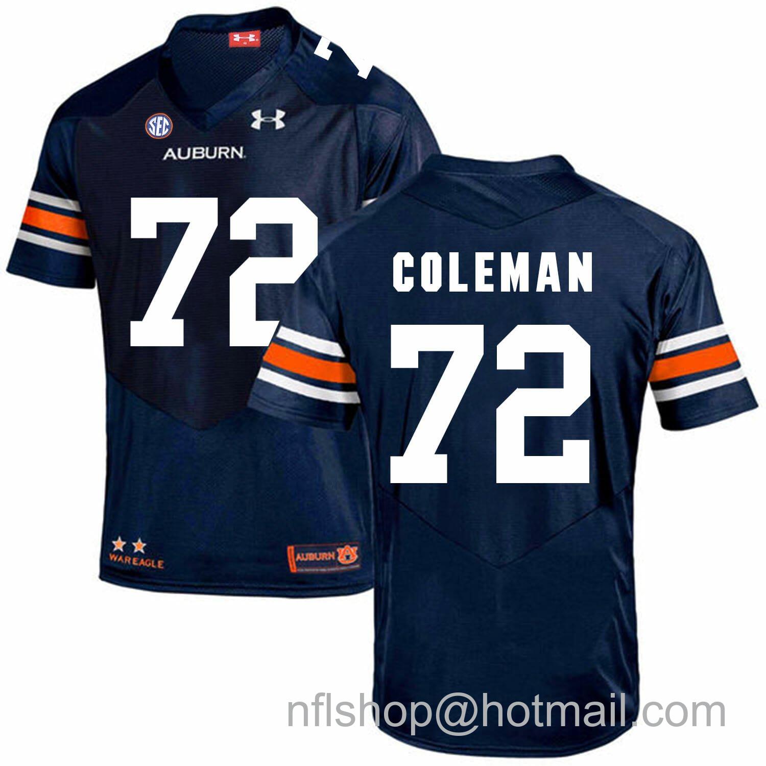 Men's Auburn Tigers Under Armour #72 Shon Coleman Football Jersey Dark Blue