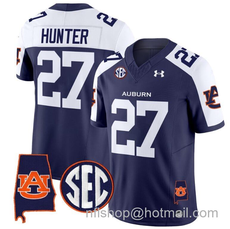 Men's Under Armour Jarquez Hunter Jersey #27 Auburn Tigers SEC Patch Vapor Limited College Football Stitched Navy Alternate