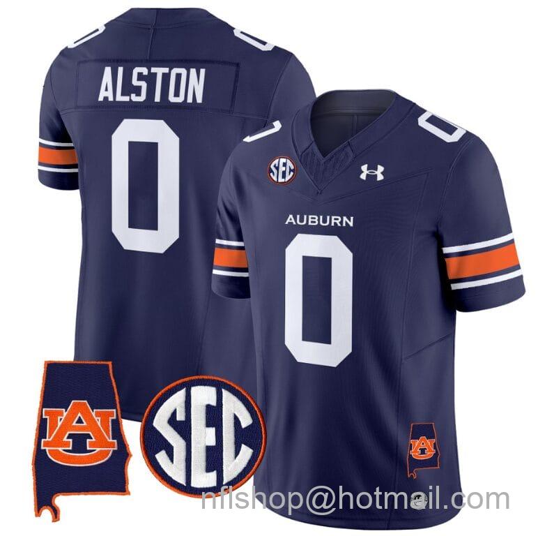 Men's Under Armour Damari Alston Jersey #0 Auburn Tigers SEC Patch Vapor Limited College Football Stitched Navy