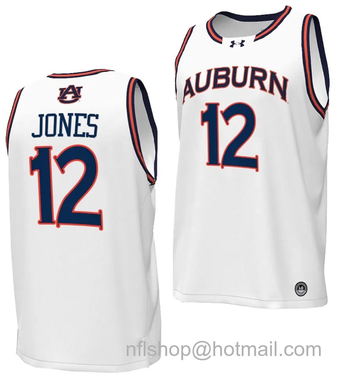 Men's Under Armour Denver Jones Jersey #12 Auburn Tigers Replica College Basketball 2023-24 White