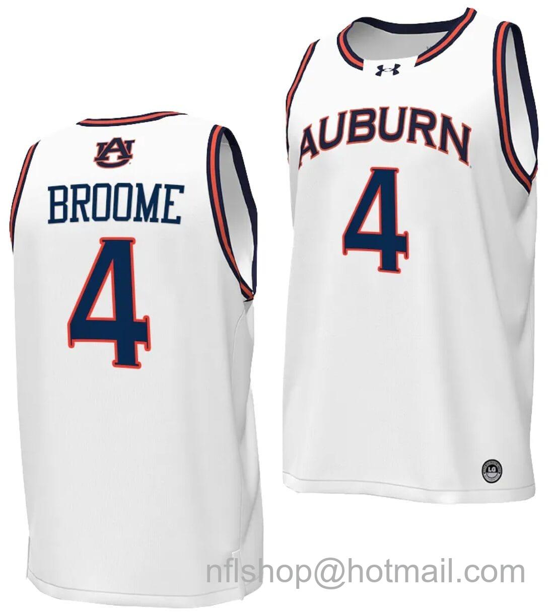 Men's Under Armour Johni Broome Jersey #4 Auburn Tigers Replica College Basketball 2023-24 White