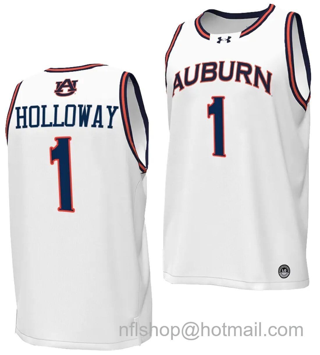 Men's Under Armour Aden Holloway Jersey #1 Auburn Tigers Replica College Basketball 2023-24 White