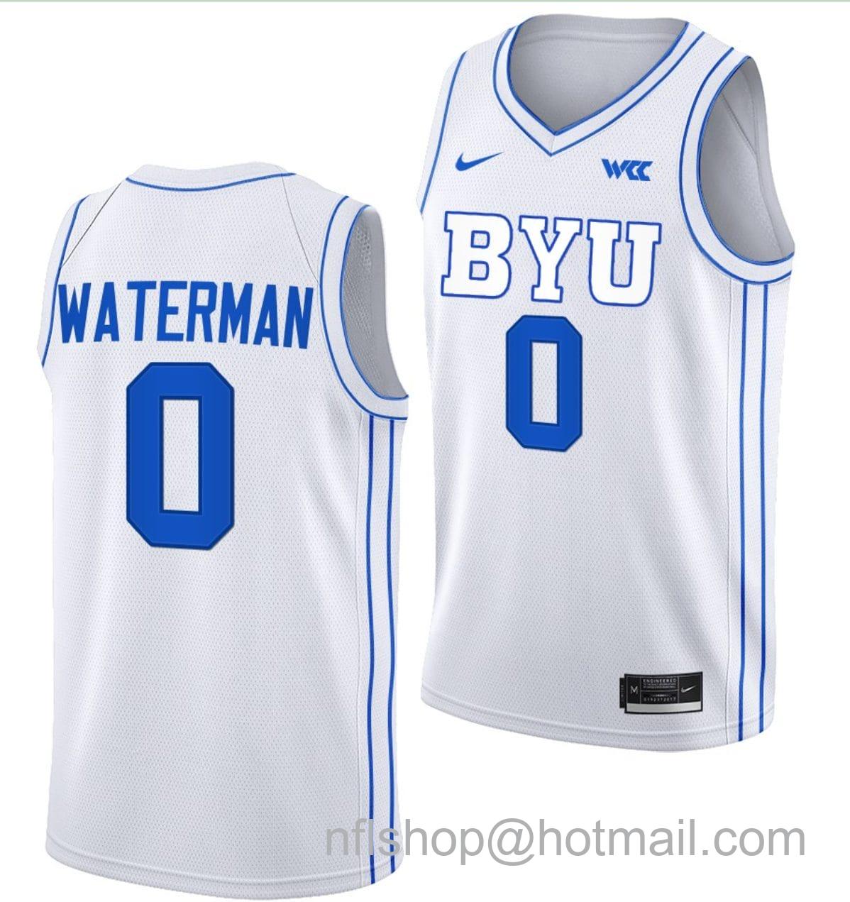 Men's Nike Noah Waterman Jersey #0 BYU Cougars College Basketball Jersey 2022-23 White