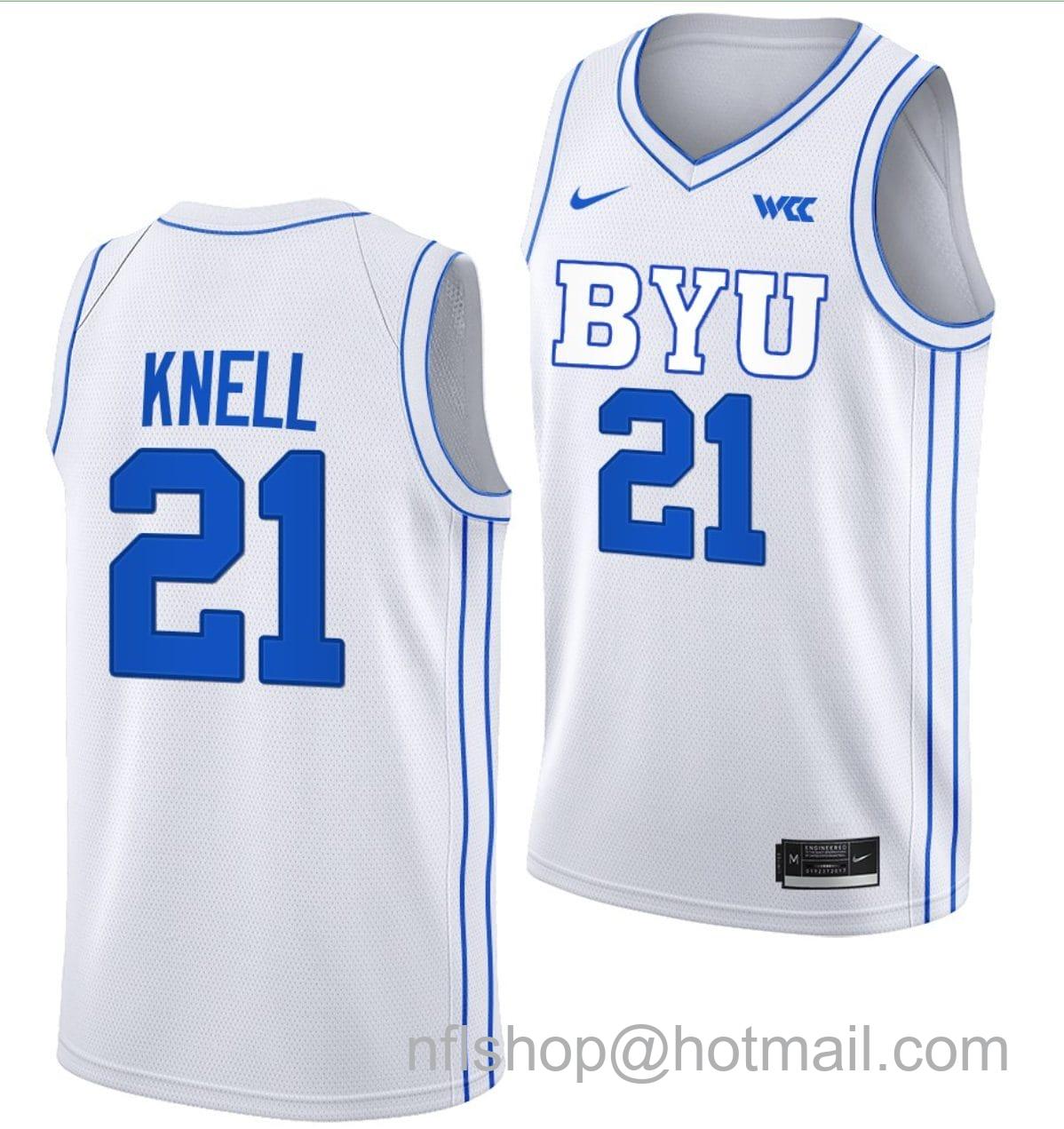 Men's Nike Trevin Knell Jersey #21 BYU Cougars College Basketball Jersey 2022-23 White