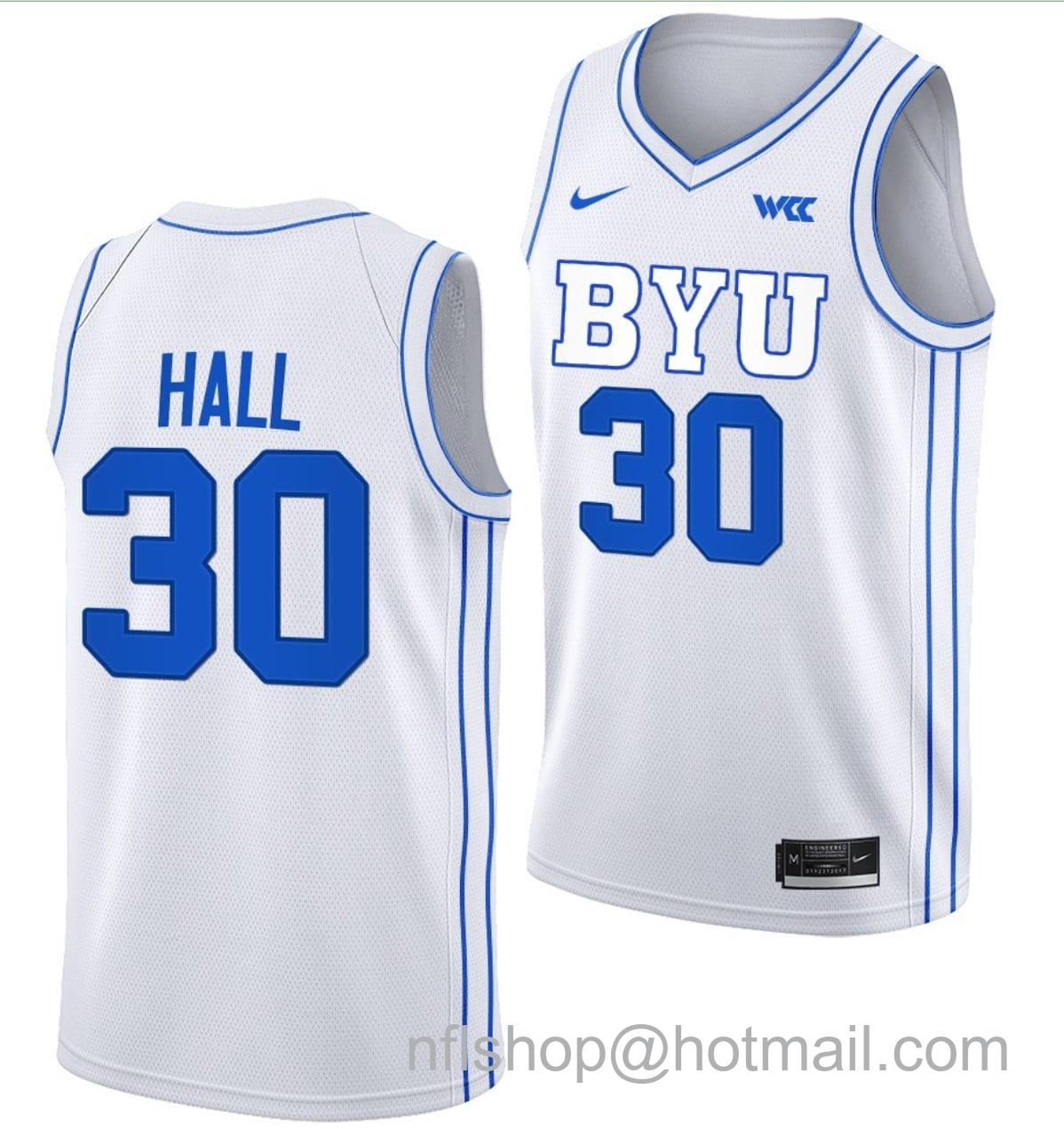 Men's Nike Dallin Hall Jersey #30 BYU Cougars College Basketball Jersey 2022-23 White