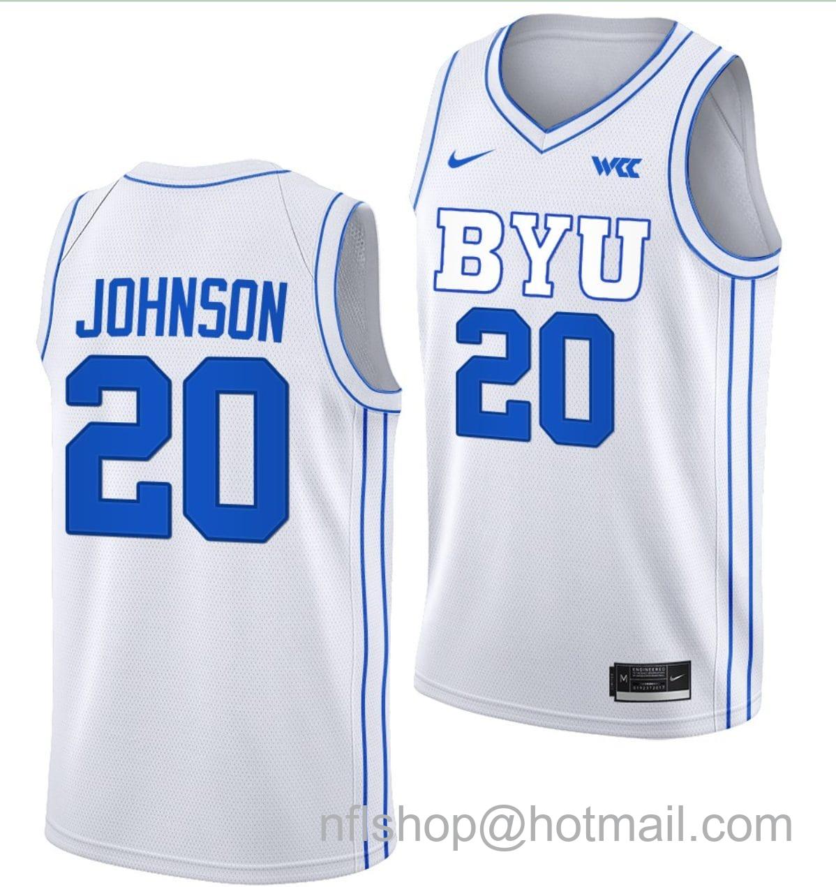 Men's Nike Spencer Johnson Jersey #20 BYU Cougars College Basketball Jersey 2022-23 White