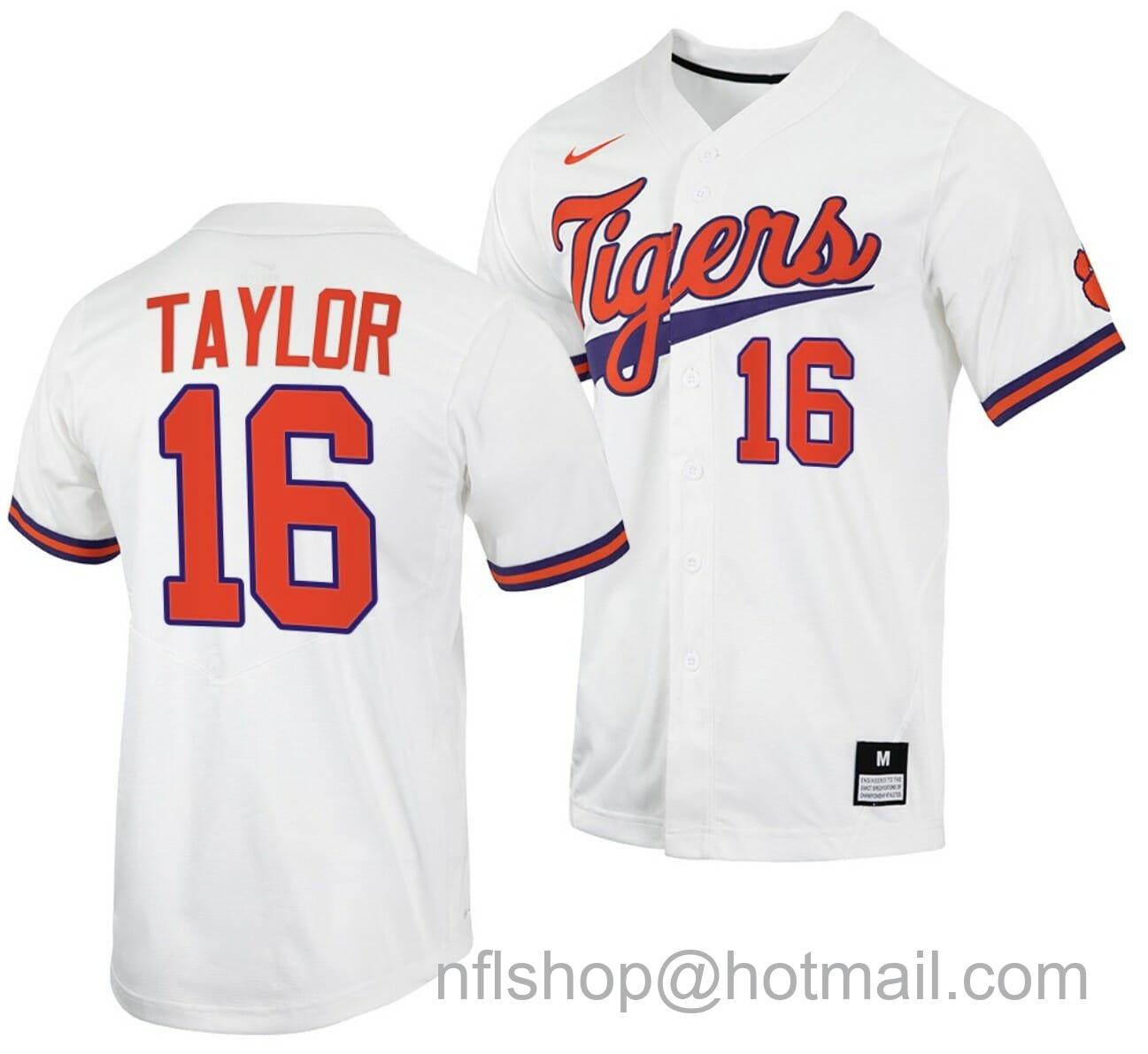 Men's Nike Will Taylor Jersey Clemson Tigers College Baseball White #16