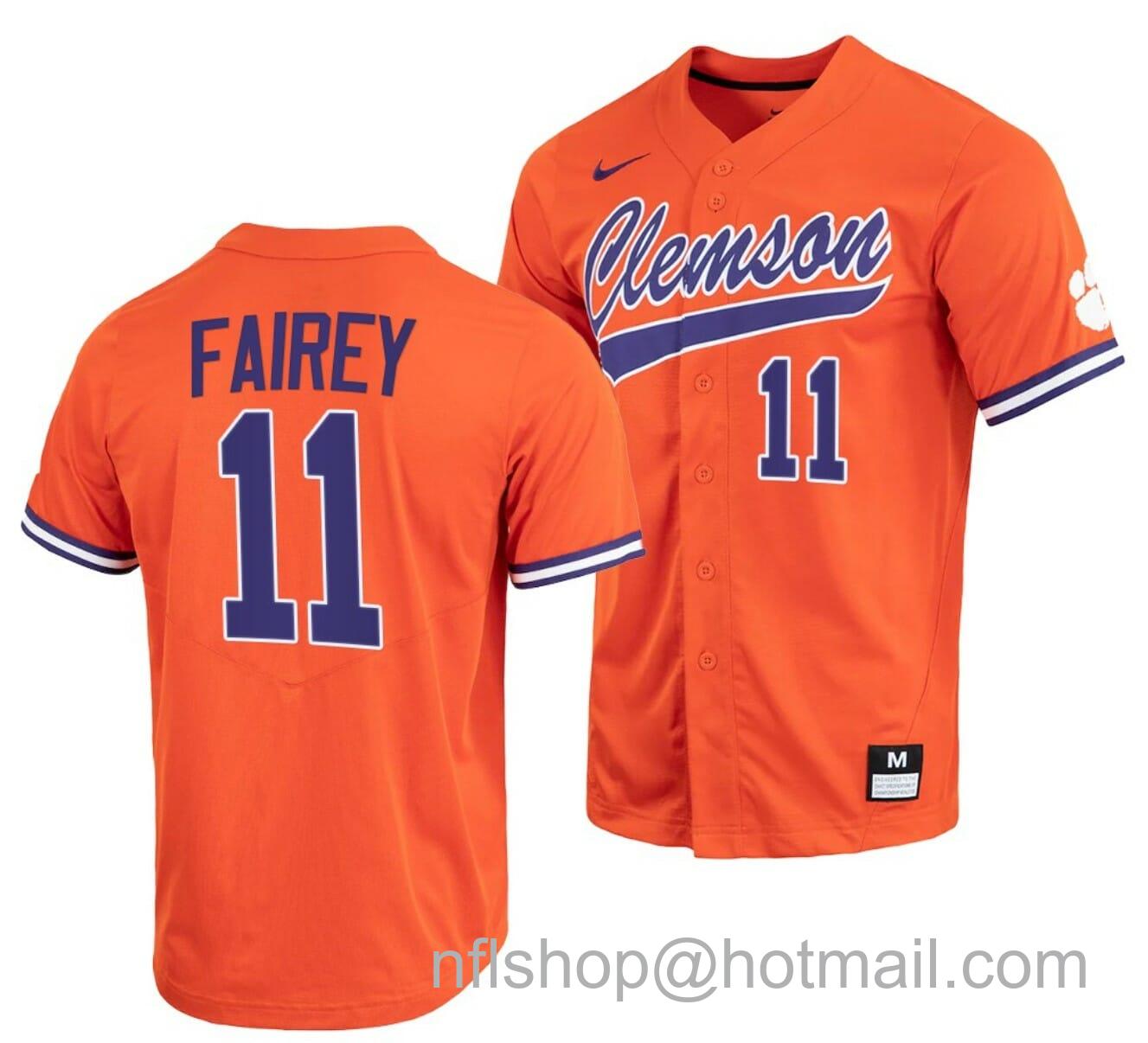 Men's Nike Chad Fairey Jersey Clemson Tigers College Baseball Orange Full-Button #11