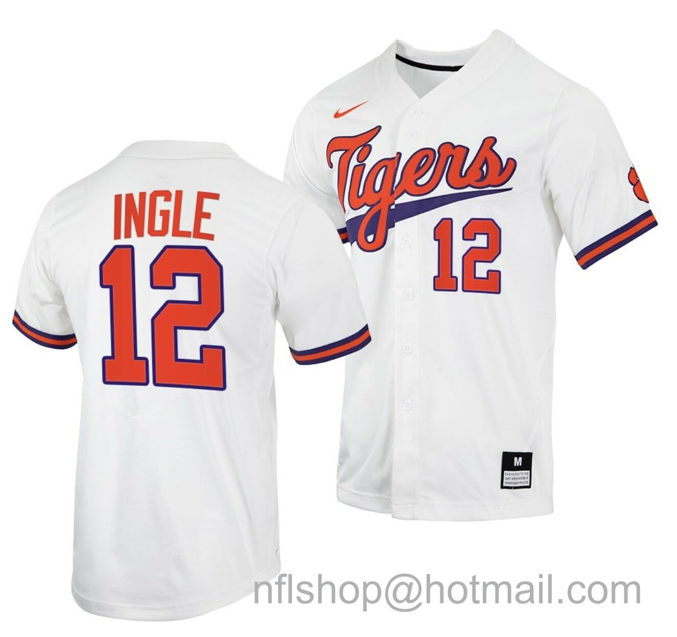 Men's Nike Cooper Ingle Jersey Clemson Tigers College Baseball White #12