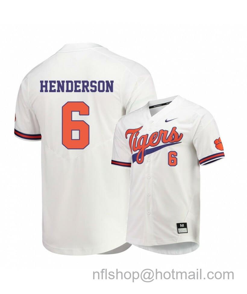 Men's Nike Clemson Tigers 6 Elijah Henderson White Elite College Baseball Jersey