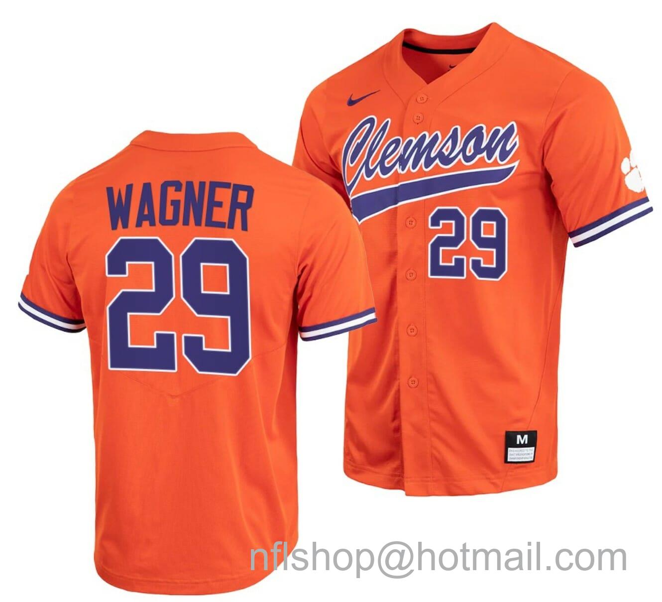 Men's Nike Max Wagner Jersey Clemson Tigers College Baseball Orange Full-Button #29