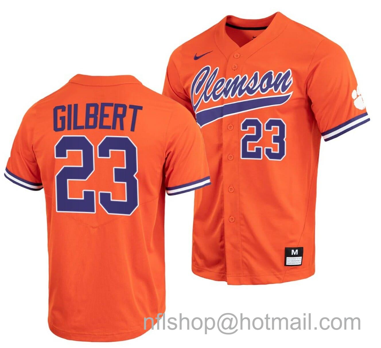 Men's Nike Geoffrey Gilbert Jersey Clemson Tigers College Baseball Orange Full-Button #23