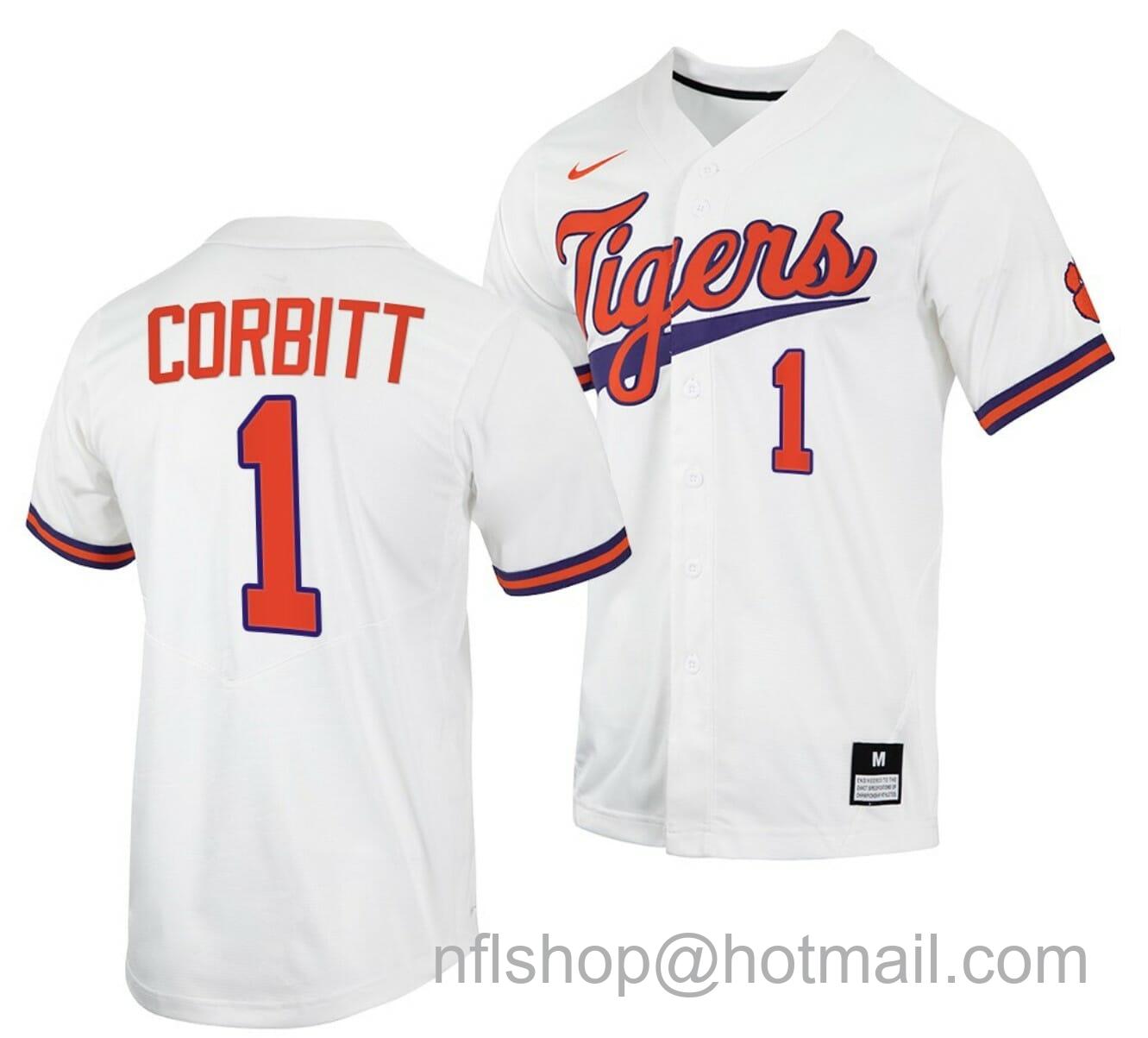 Men's Nike Tyler Corbitt Jersey Clemson Tigers College Baseball White #1