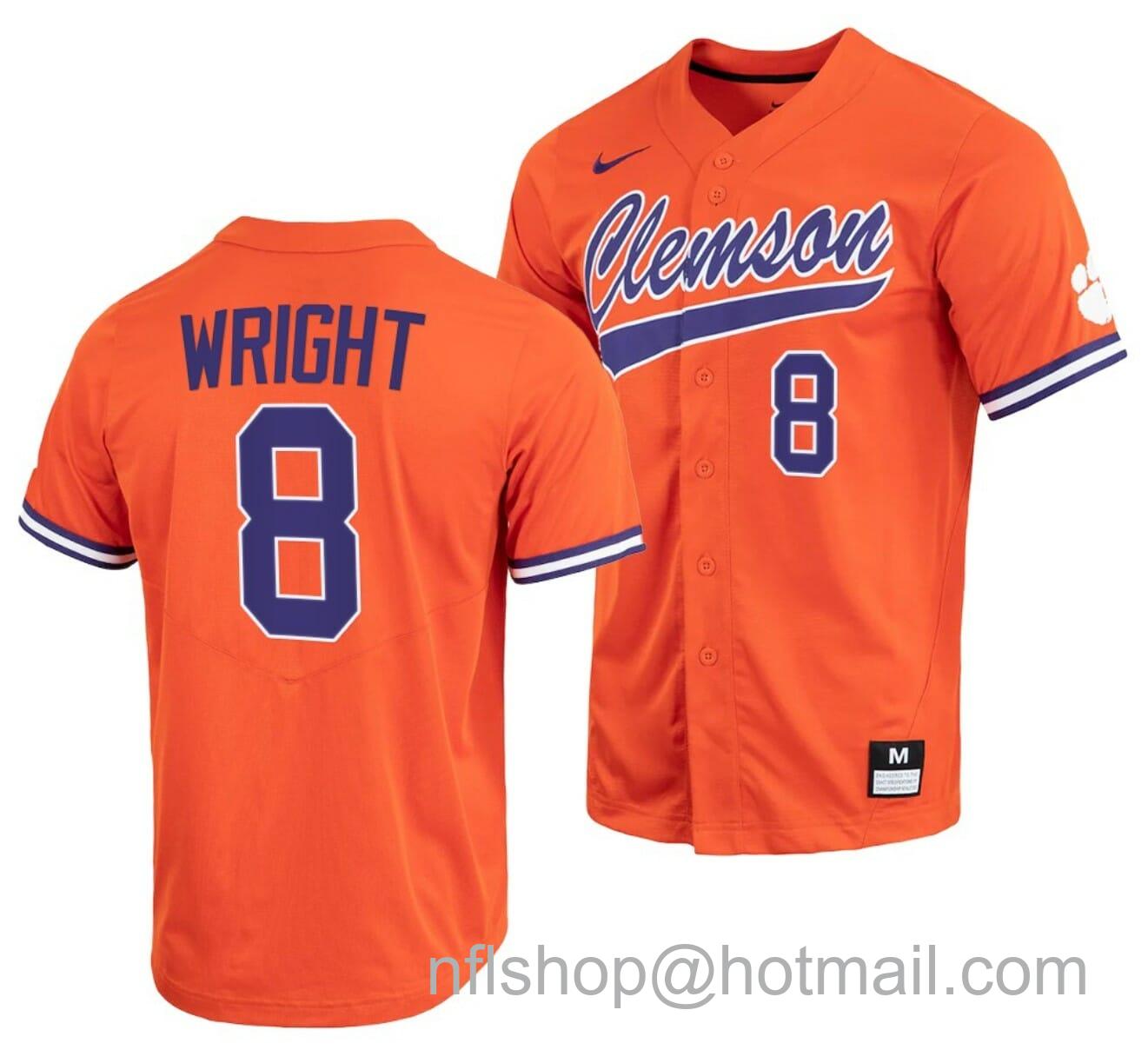 Men's Nike Blake Wright Jersey Clemson Tigers College Baseball Orange Full-Button #8