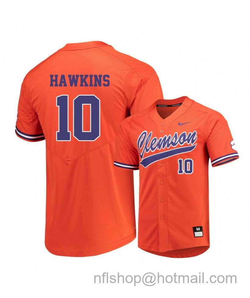 Men's Nike Clemson Tigers 10 Bryar Hawkins Orange Elite College Baseball Jersey