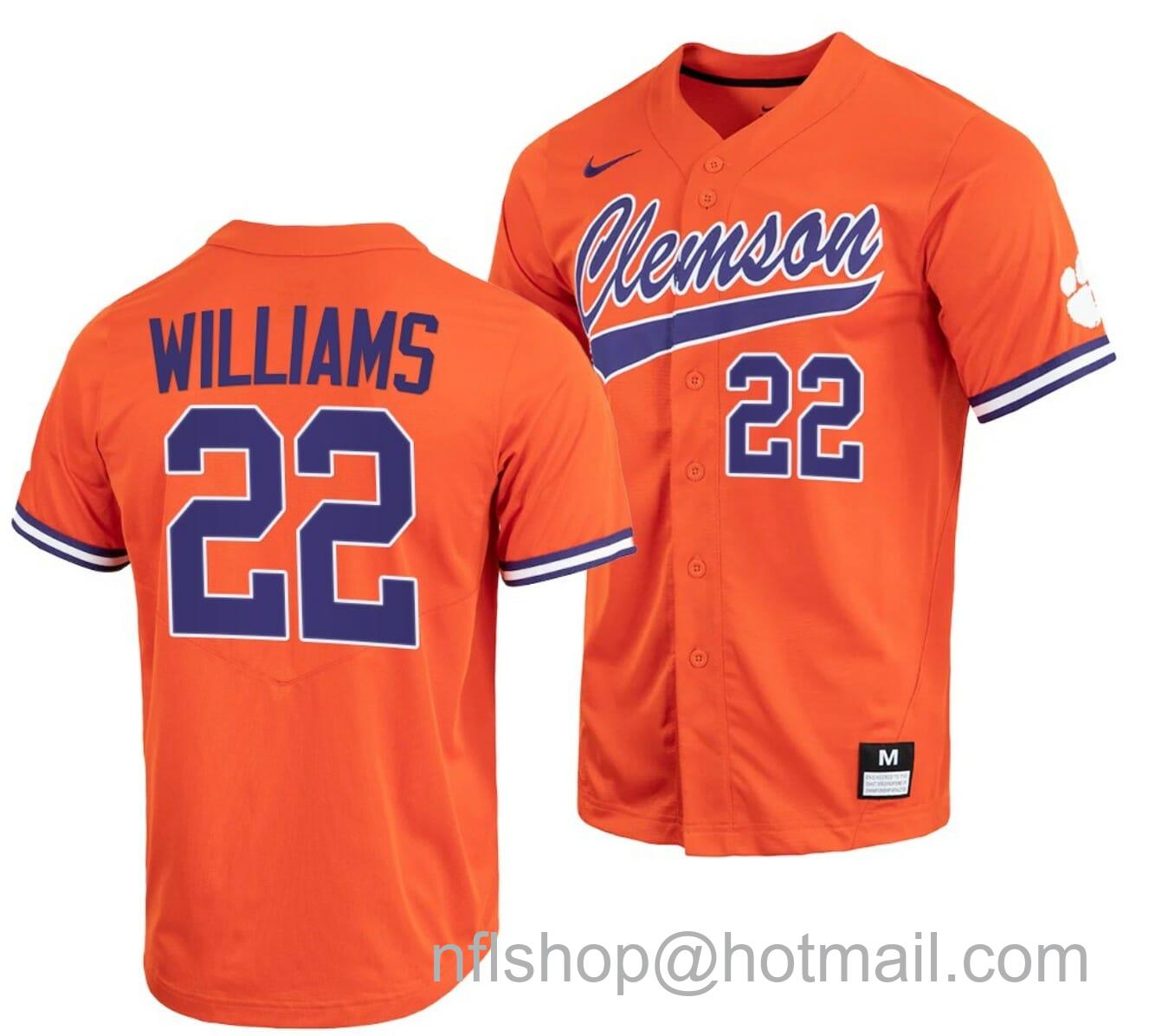 Men's Nike Ricky Williams Jersey Clemson Tigers College Baseball Orange Full-Button #22