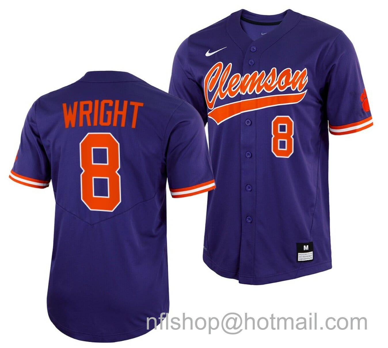 Men's Nike Blake Wright Jersey Clemson Tigers College Baseball Purple Full-Button #8