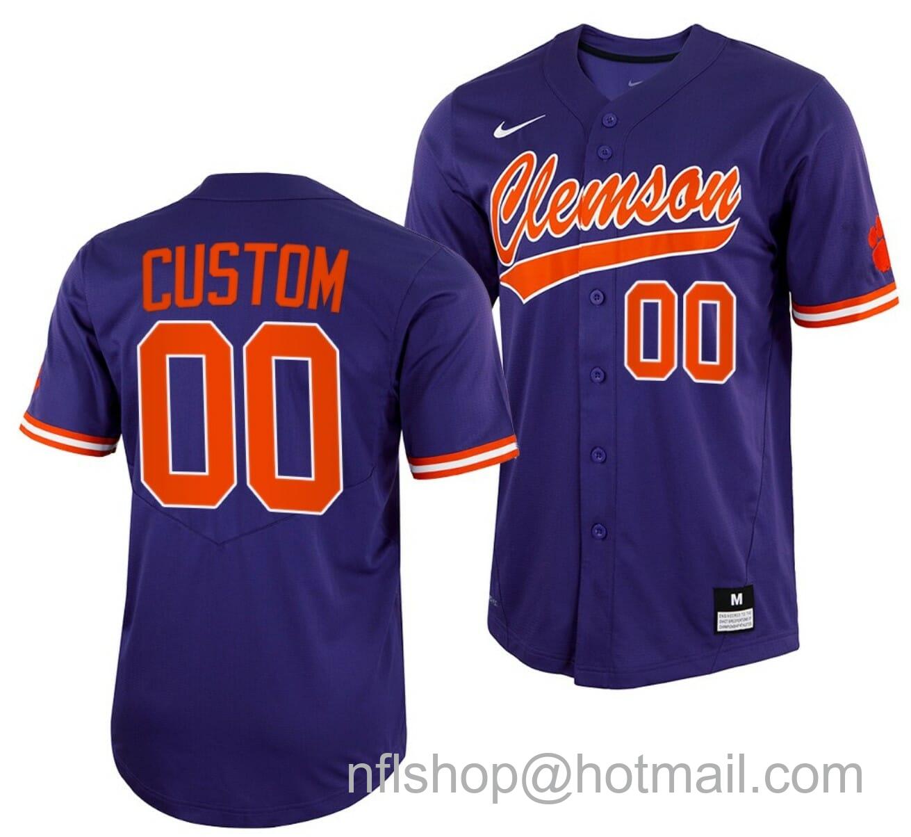 Men's Nike Custom Clemson Tigers Baseball Jersey Name and Number NCAA College Purple