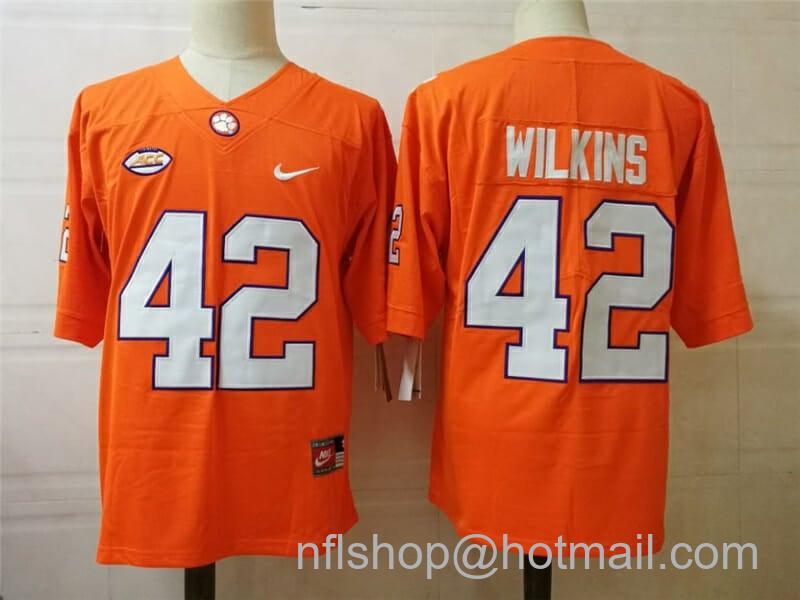 Men's Nike Clemson Tigers #42 Wilkins College Football Jersey Orange