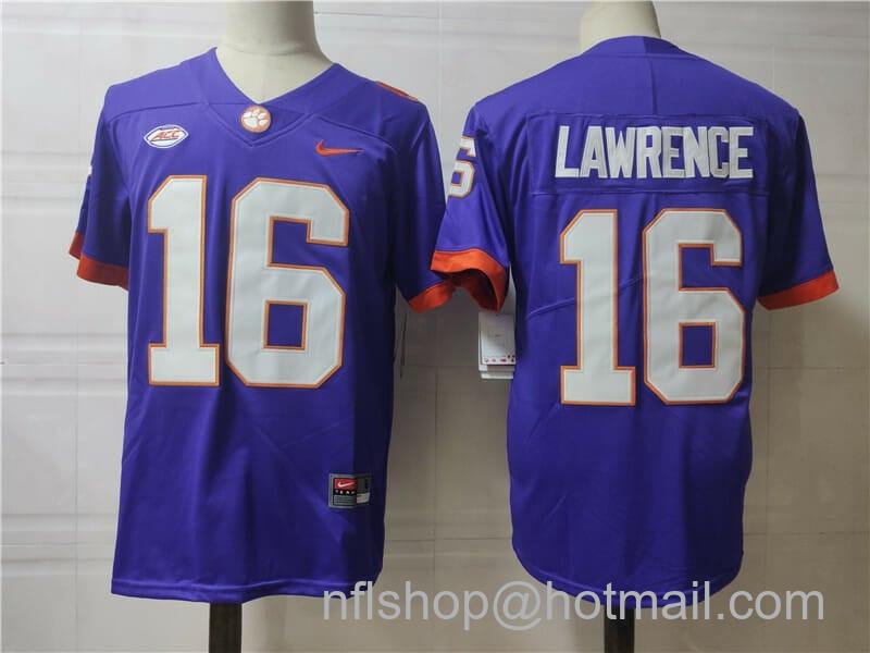 Men's Nike Clemson Tigers #16 Trevor Lawrence College Football Jersey Purple