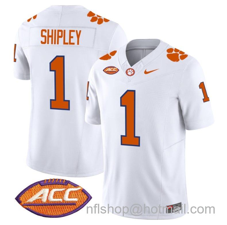 Men's Nike Will Shipley Jersey #1 Clemson Tigers Vapor Limited Acc Patch College Football Stitched White