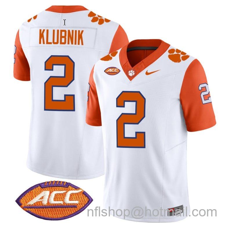 Men's Nike Cade Klubnik Jersey #2 Clemson Tigers Vapor Limited Acc Patch College Football Stitched Orange Sleeves