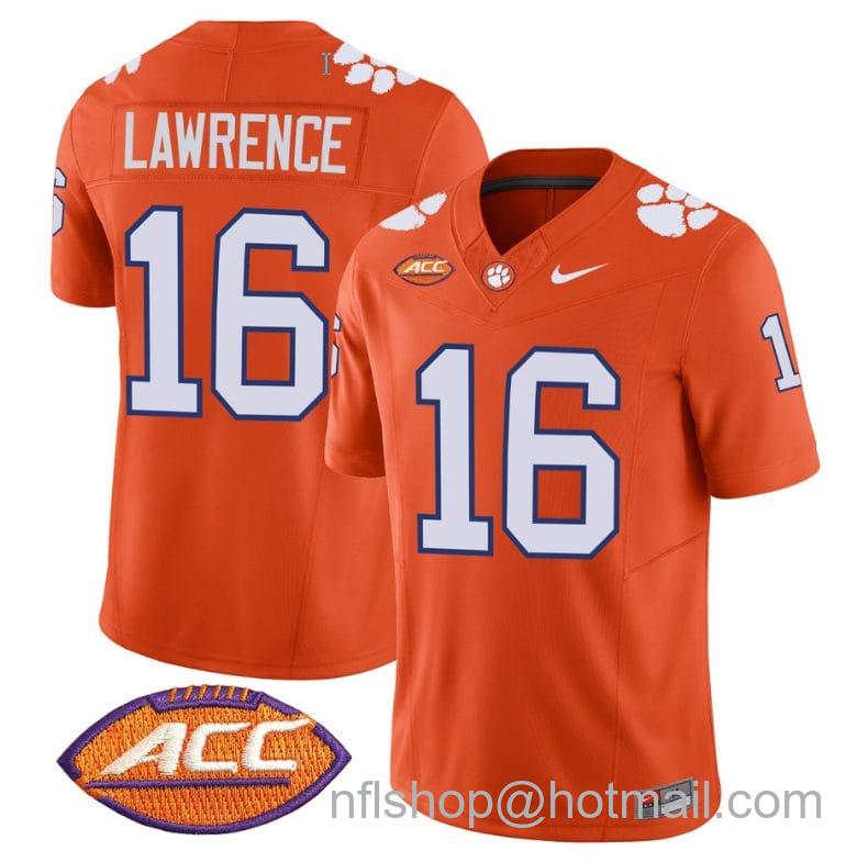 Men's Nike Trevor Lawrence Jersey #16 Clemson Tigers Vapor Limited Acc Patch College Football Stitched Orange