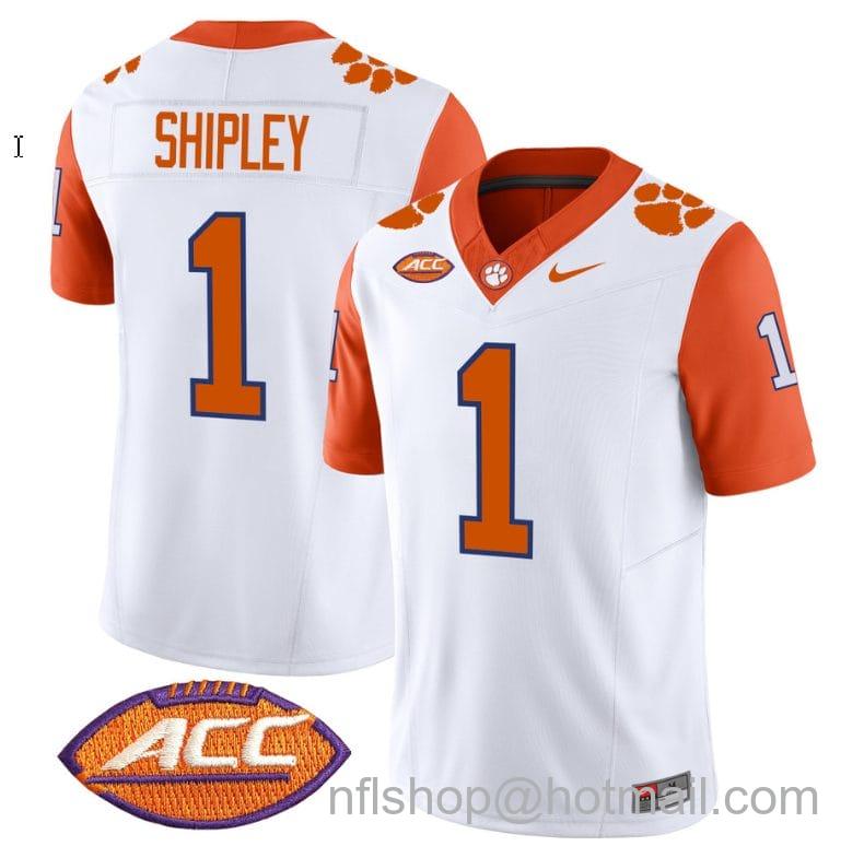 Men's Nike Will Shipley Jersey #1 Clemson Tigers Vapor Limited Acc Patch College Football Stitched Orange Sleeves