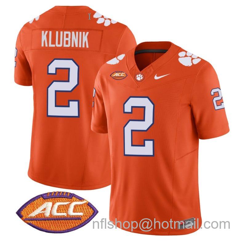 Men's Nike Cade Klubnik Jersey #2 Clemson Tigers Vapor Limited Acc Patch College Football Stitched Orange