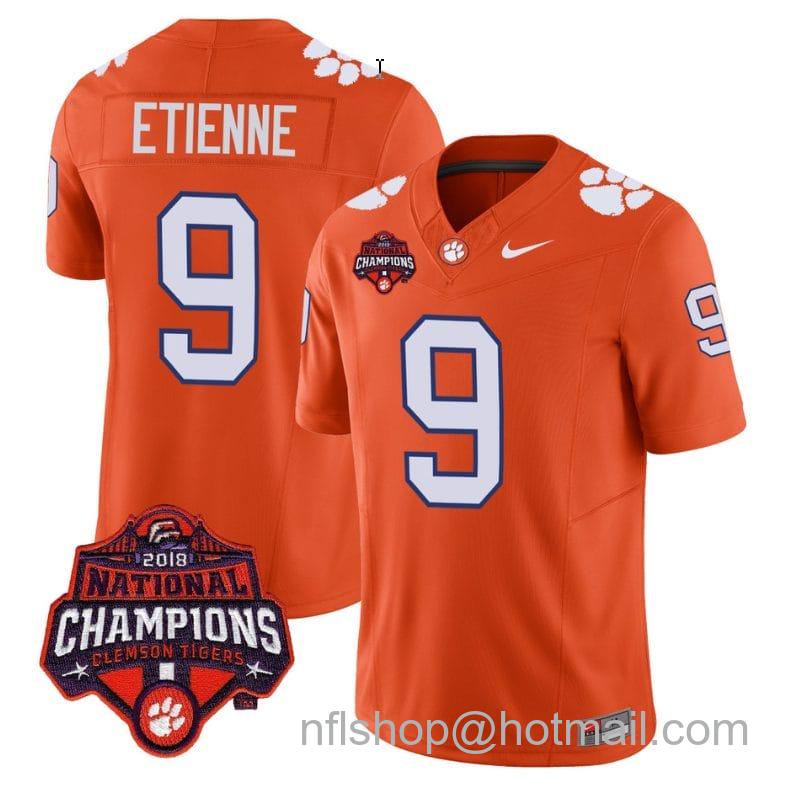 Men's Nike Travis Etienne Jersey #9 Clemson Tigers Vapor Limited Champions Patch College Football Stitched Orange