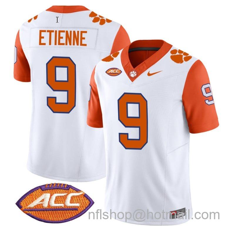 Men's Nike Travis Etienne Jersey #9 Clemson Tigers Vapor Limited Acc Patch College Football Stitched Orange Sleeves