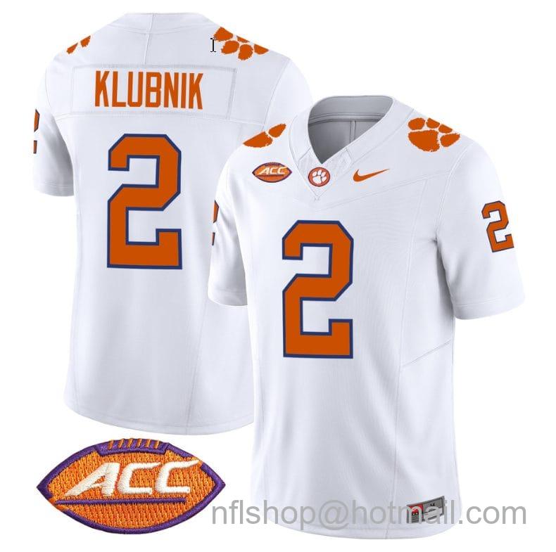 Men's Nike Cade Klubnik Jersey #2 Clemson Tigers Vapor Limited Acc Patch College Football Stitched White