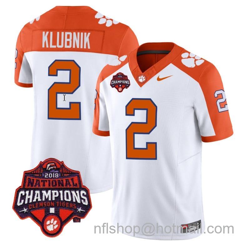 Men's Nike Cade Klubnik Jersey #2 Clemson Tigers Vapor Limited Champions Patch College Football Stitched Inverted