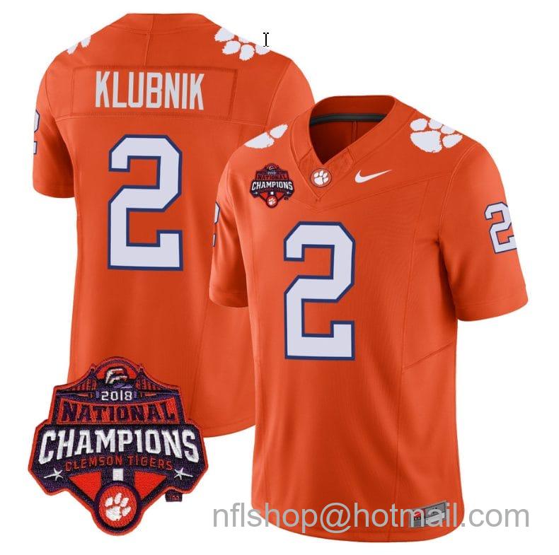 Men's Nike Cade Klubnik Jersey #2 Clemson Tigers Vapor Limited Champions Patch College Football Stitched Orange