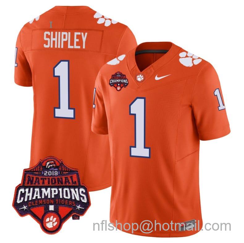 Men's Nike Will Shipley Jersey #1 Clemson Tigers Vapor Limited Champions Patch College Football Stitched Orange