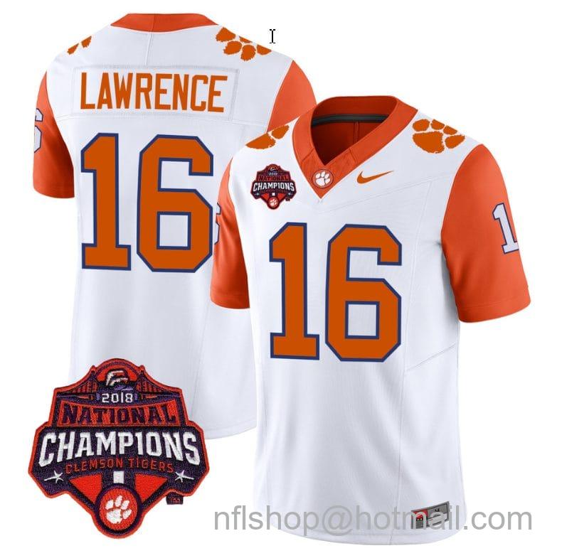 Men's Nike Trevor Lawrence Jersey #16 Clemson Tigers Vapor Limited Champions Patch College Football Stitched Orange Sleeves