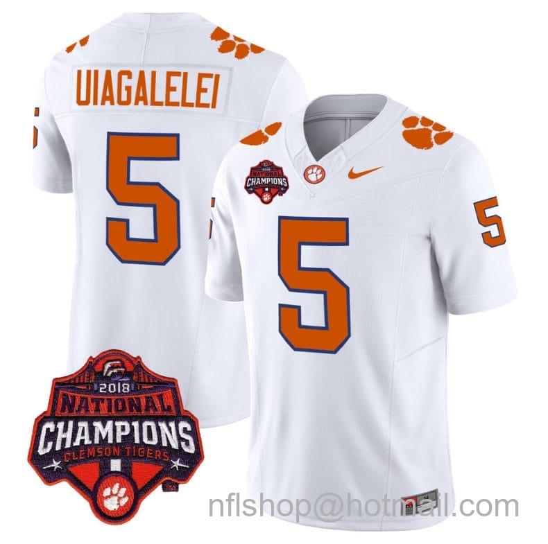 Men's Nike DJ Uiagalelei Jersey #5 Clemson Tigers Vapor Limited Champions Patch College Football Stitched White