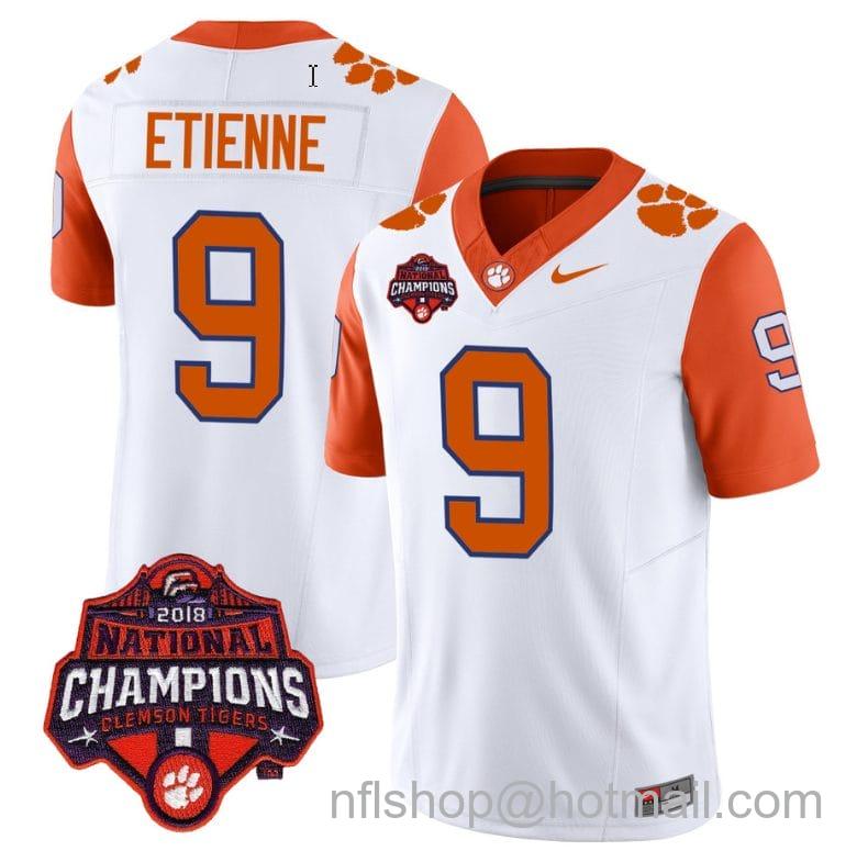 Men's Nike Travis Etienne Jersey #9 Clemson Tigers Vapor Limited Champions Patch College Football Stitched Orange Sleeves