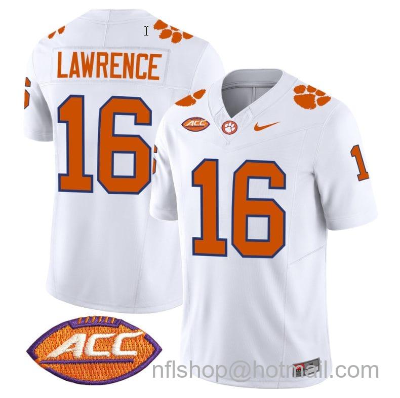 Men's Nike Trevor Lawrence Jersey #16 Clemson Tigers Vapor Limited Acc Patch College Football Stitched White