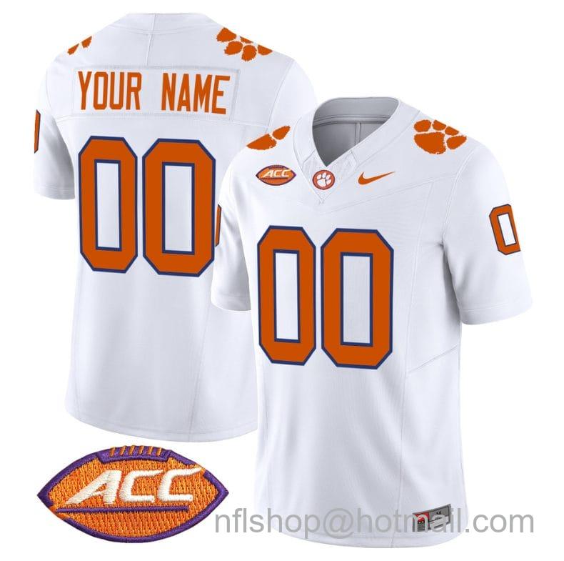 Men's Nike Custom Clemson Tigers Jersey Name and Number Vapor Limited ACC Patch College Football Stitched White