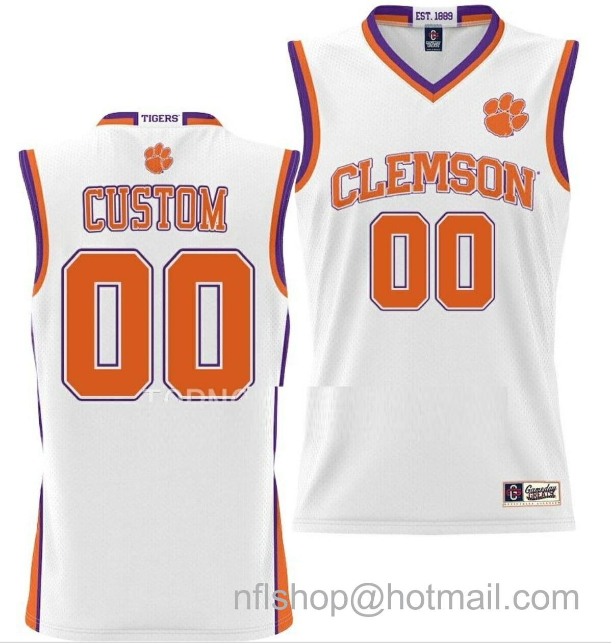 Men's Gameday Great Custom Clemson Tigers Jersey Name and Number College Basketball NIL Pick-A-Player White