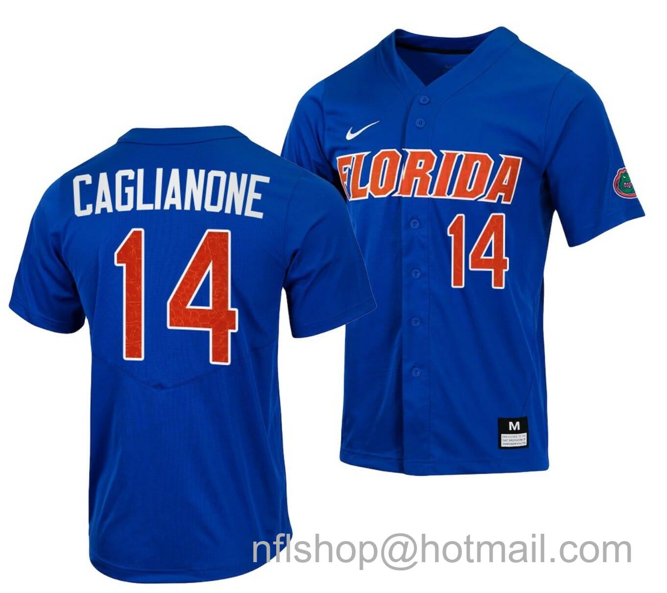 Men's Nike Jac Caglianone Jersey Florida Gators College Baseball Full-Button Royal #14