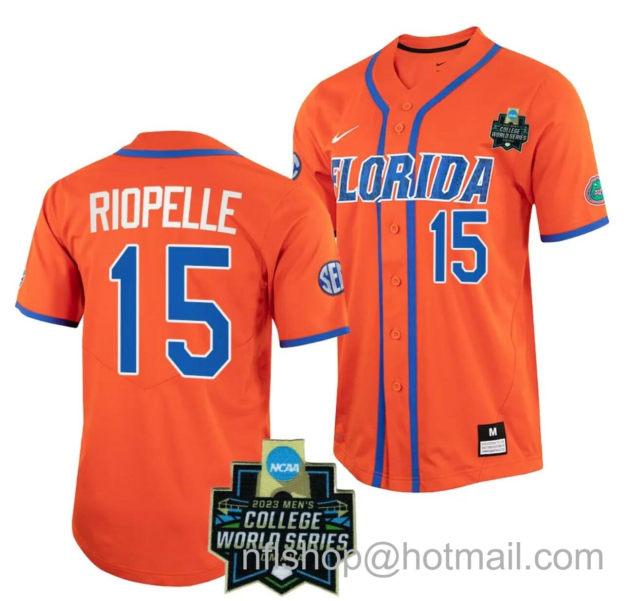 Men's Nike BT Riopelle Jersey Florida Gators #15 Orange NCAA 2023 College World Series Baseball