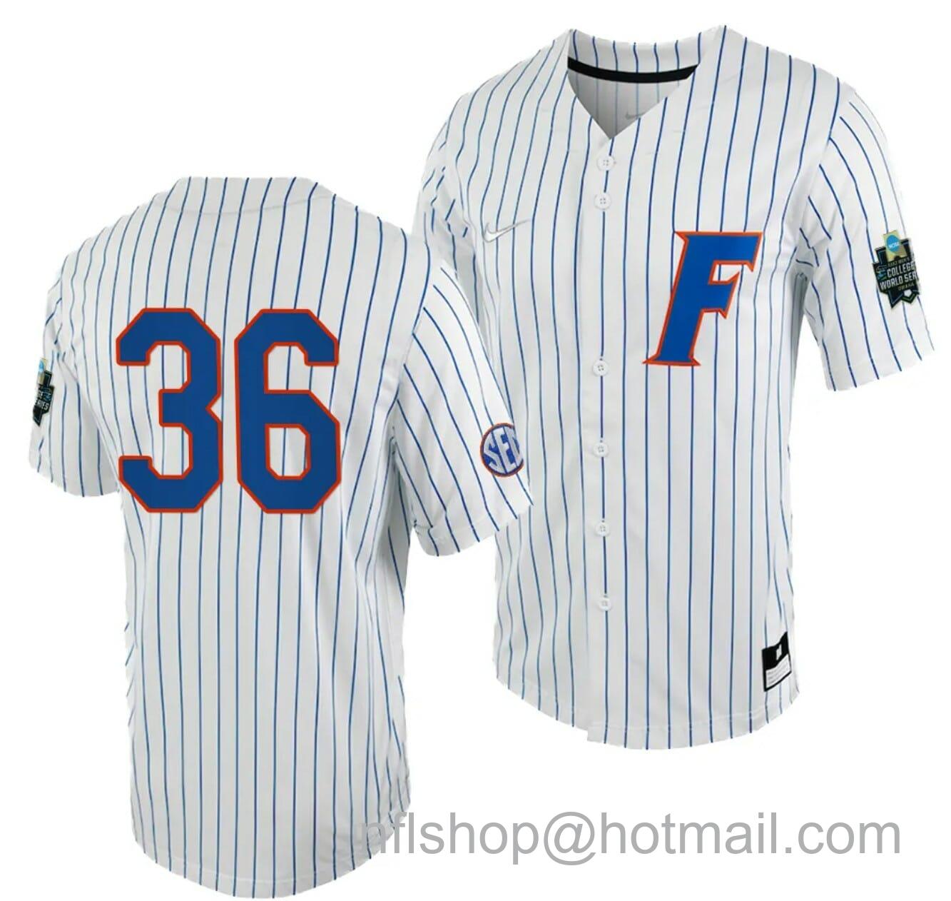 Men's Nike Wyatt Langford Jersey Florida Gators #36 White Royal 2023 College World Series NCAA Baseball