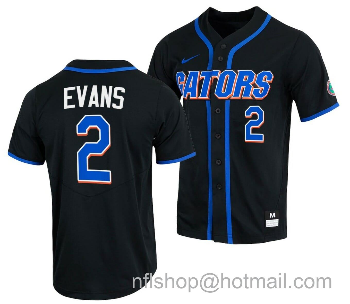 Men's Nike Ty Evans Jersey Florida Gators College Baseball Full-Button Black #2