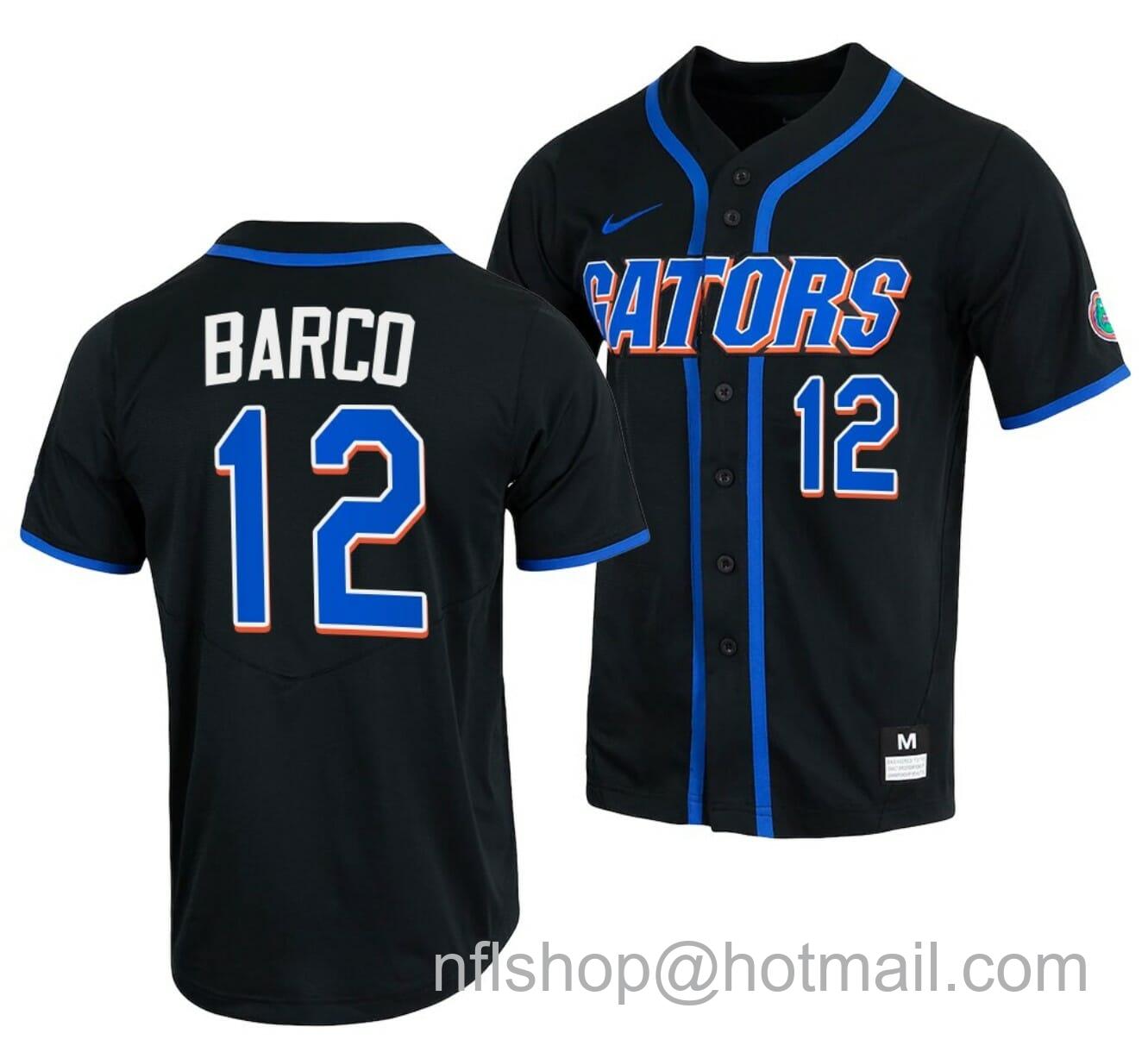 Men's Nike Hunter Barco Jersey Florida Gators Baseball NCAA College Full-Button Black #12