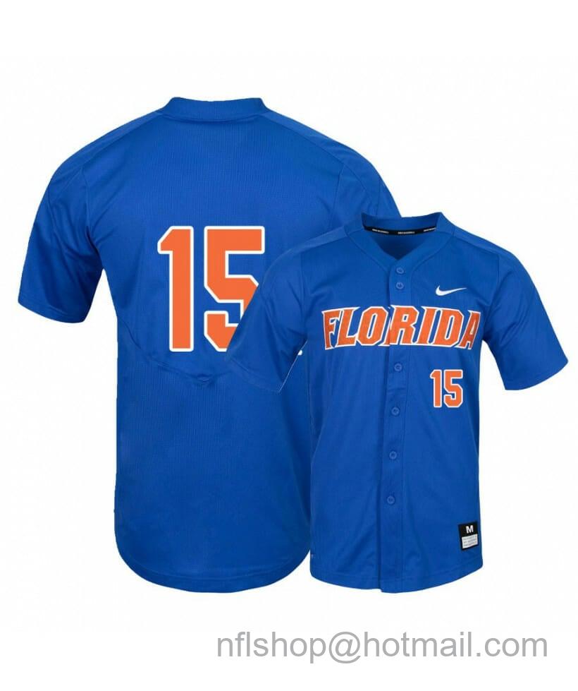 Men's Nike Florida Gators 15 Jordan Butler Blue College Baseball Jersey