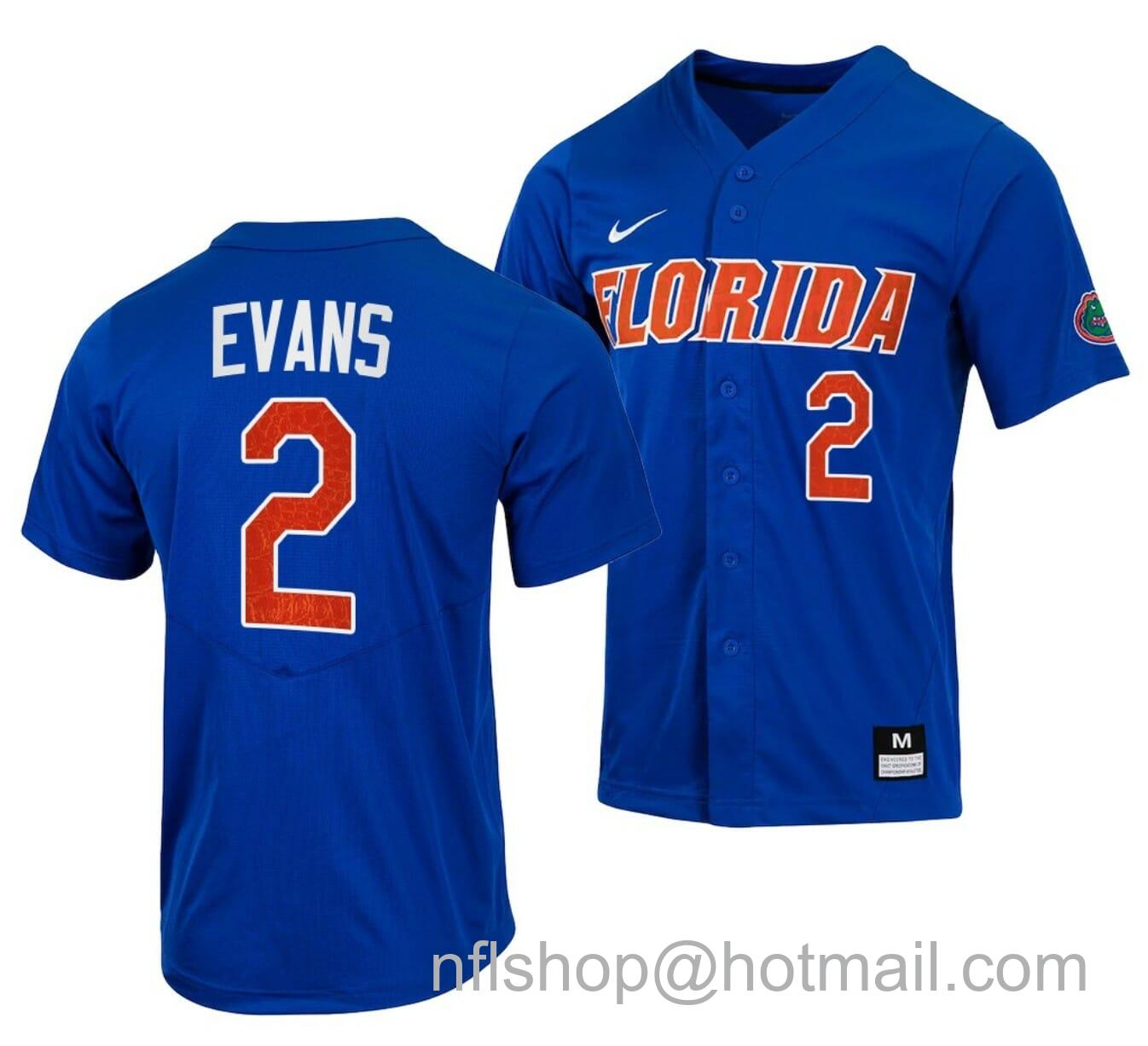 Men's Nike Ty Evans Jersey Florida Gators College Baseball Full-Button Royal #2